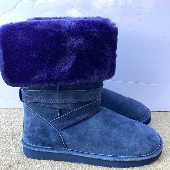 Lamo Water Resistant Suede Faux Fur Tall Boots-Savoy Navy 7M - Picture 1 of 7